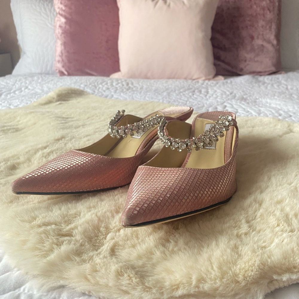 Jimmy Choo Bing 65 Pink Heels with Crystal Strap - Picture 5 of 12